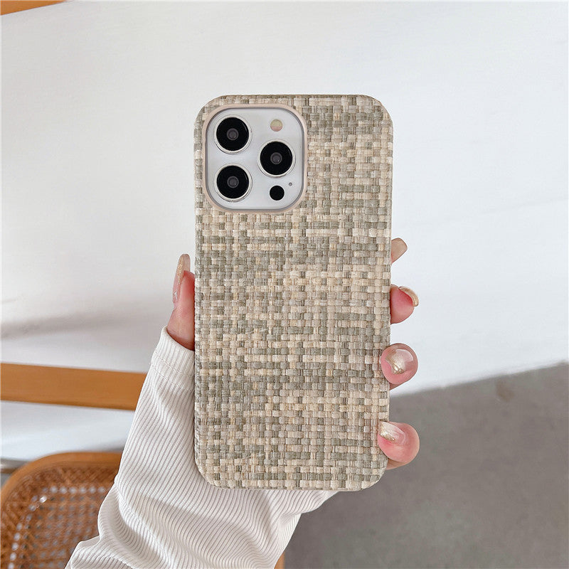 Woven Pattern iPhone Case – Autumn & Winter Solid Color Drop-Resistant Protective Cover