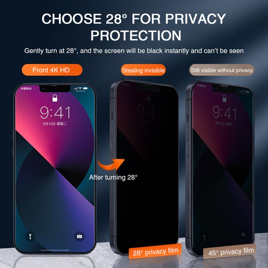 Verre trempé anti-regard pour téléphone portable, plein écran