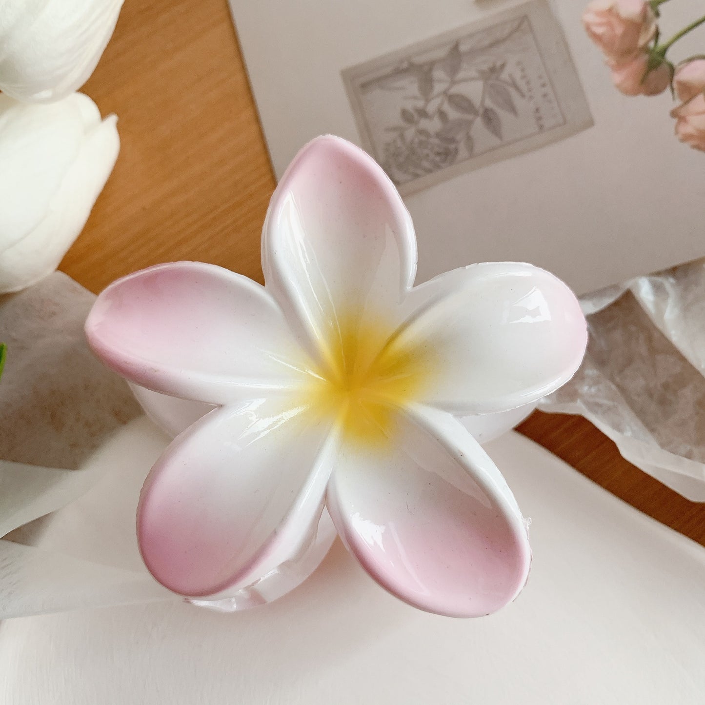 Muweordy Plumeria Hair Clips – Trendy Korean Flower Hair Claw Clip for Women | Stylish Hair Catch & Accessories