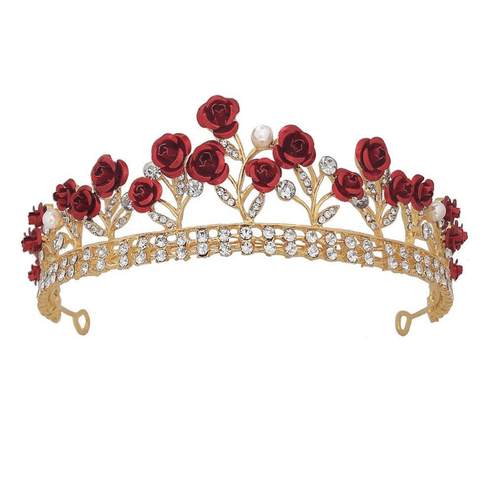 Purple Rose Crystal Crown – Elegant Tiara Headpiece for Weddings, Proms & Princess Parties